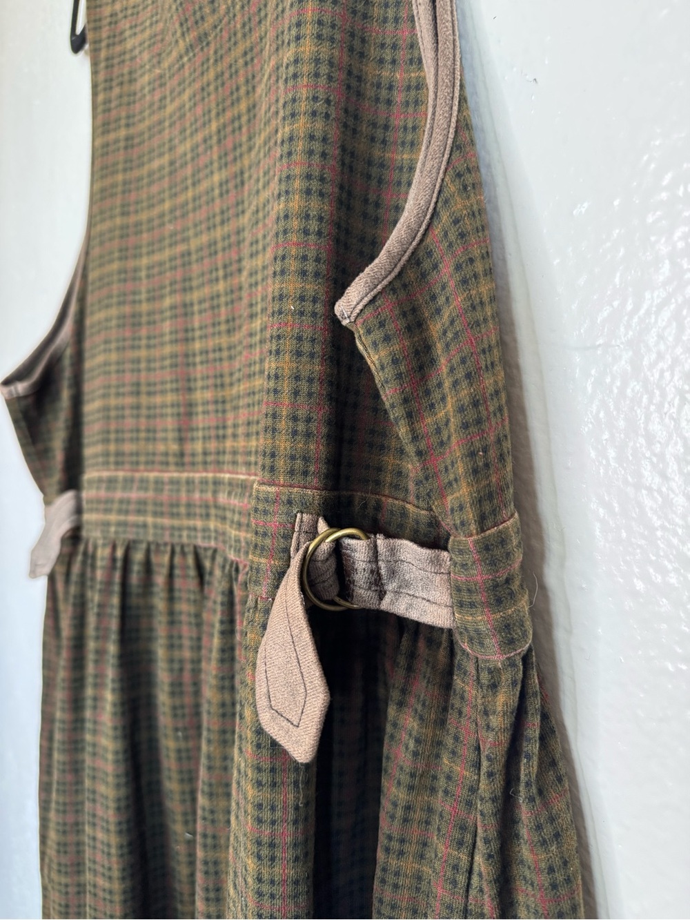 Jones New York - Vintage Sleeveless Brown Plaid Midi Dress 100% Cotton - Picture 11 of 12